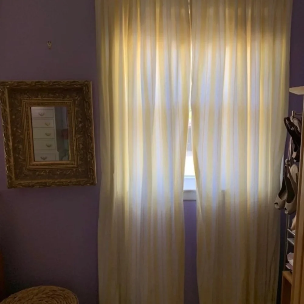 Pottery Barn Light yellow and white striped drapes